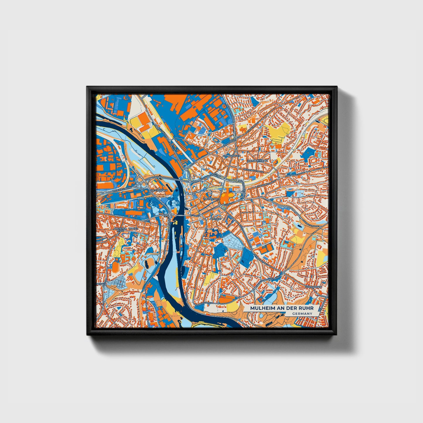Mülheim An Der Ruhr Germany Colorful City Map Canvas Print • Black Framed