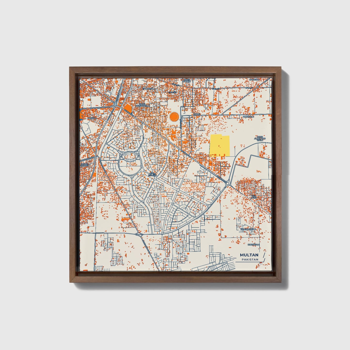 Multan Pakistan Colorful City Map Canvas Print • Dark Wooden Framed