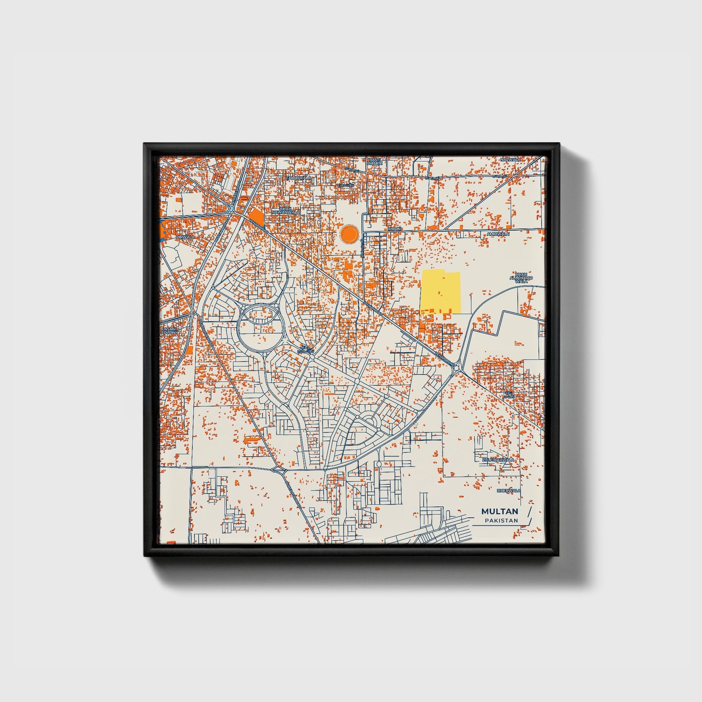 Multan Pakistan Colorful City Map Canvas Print • Black Framed