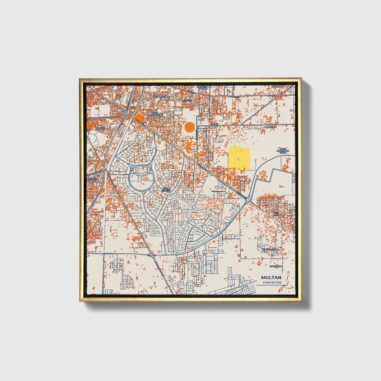 Multan Pakistan Colorful City Map Canvas Print • Gold Framed