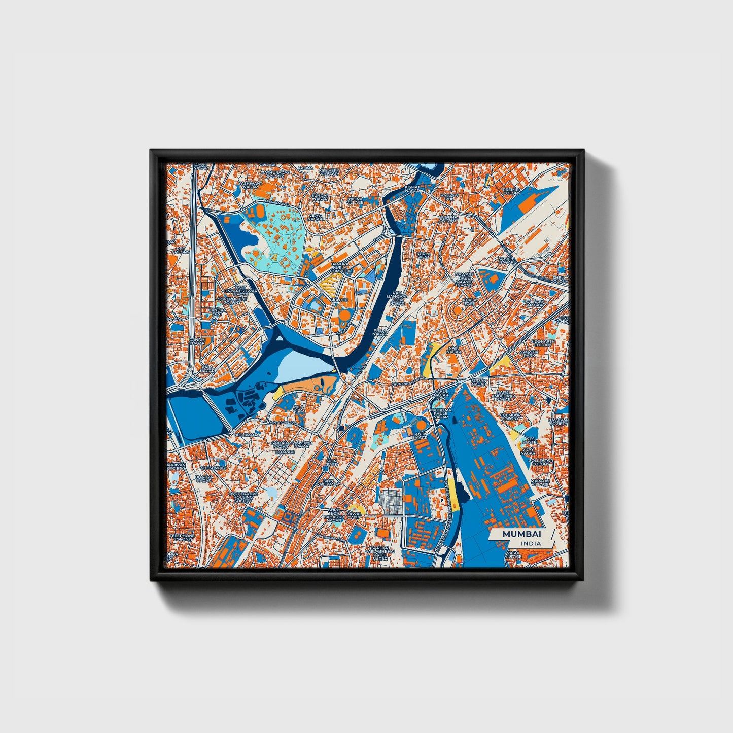 Mumbai India Colorful City Map Canvas Print • Black Framed