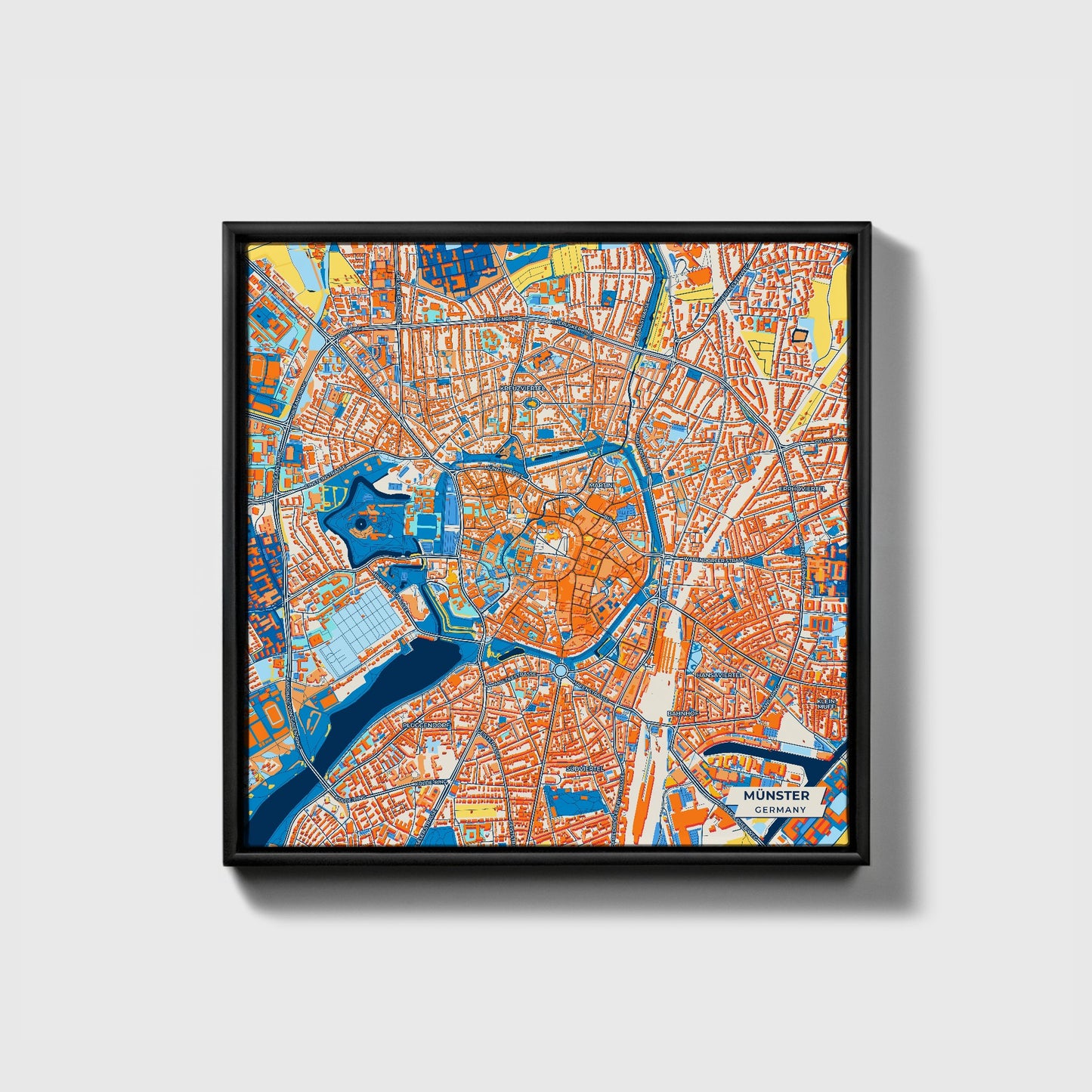 Münster Germany Colorful City Map Canvas Print • Black Framed