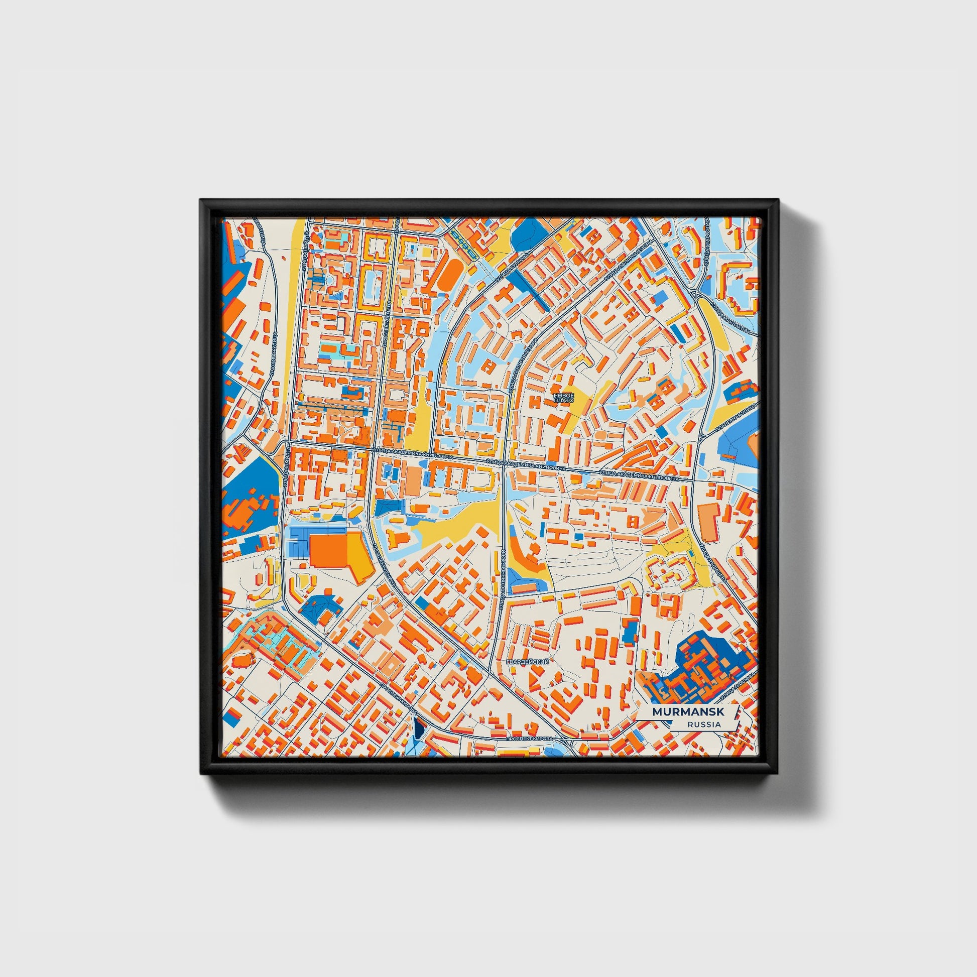 Мурманск Russia Colorful City Map Canvas Print • Black Framed