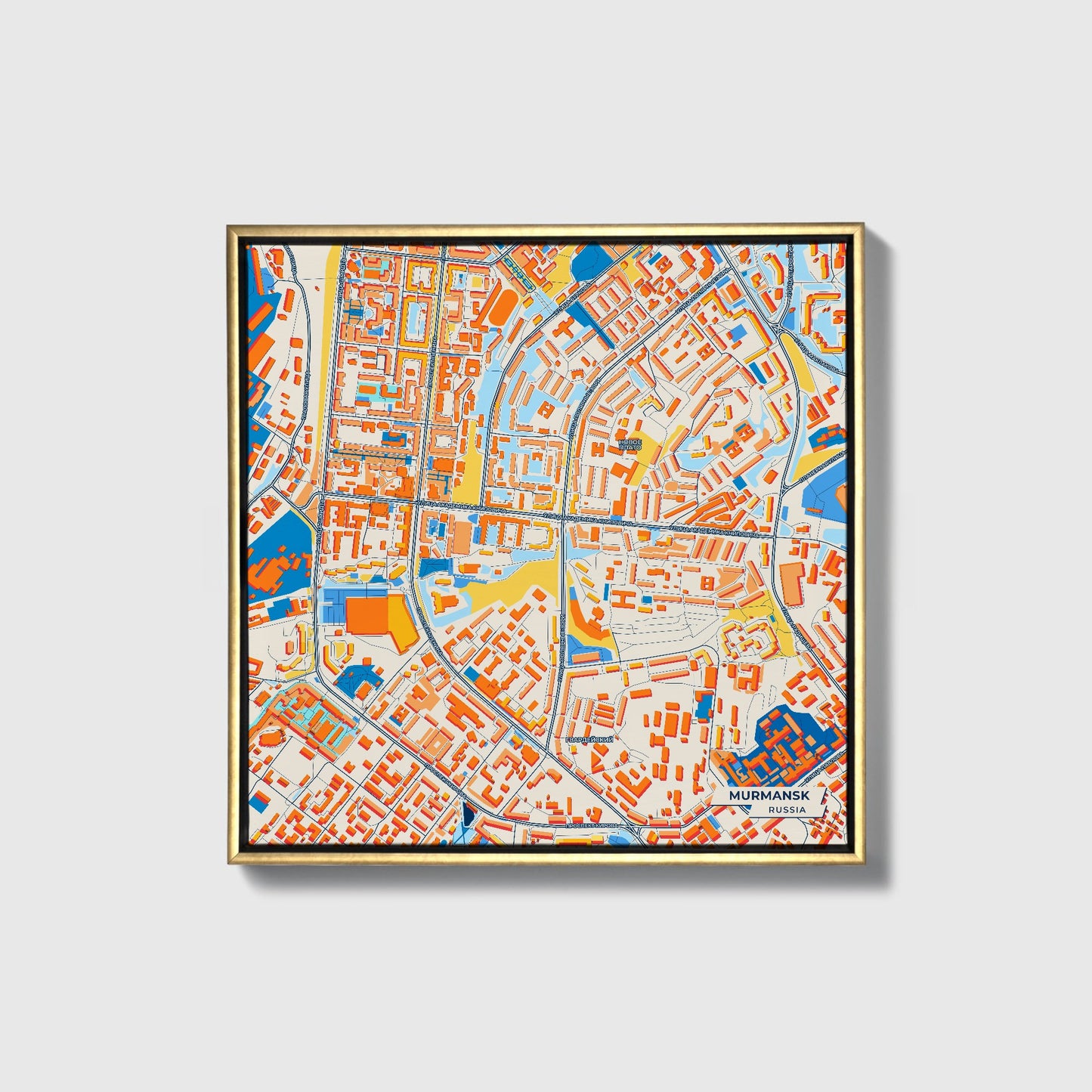 Мурманск Russia Colorful City Map Canvas Print • Gold Framed
