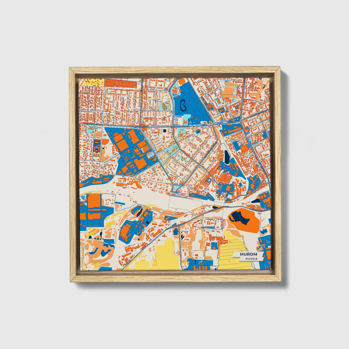 Муромский Russia Colorful City Map Canvas Print • Natural Wooden Framed
