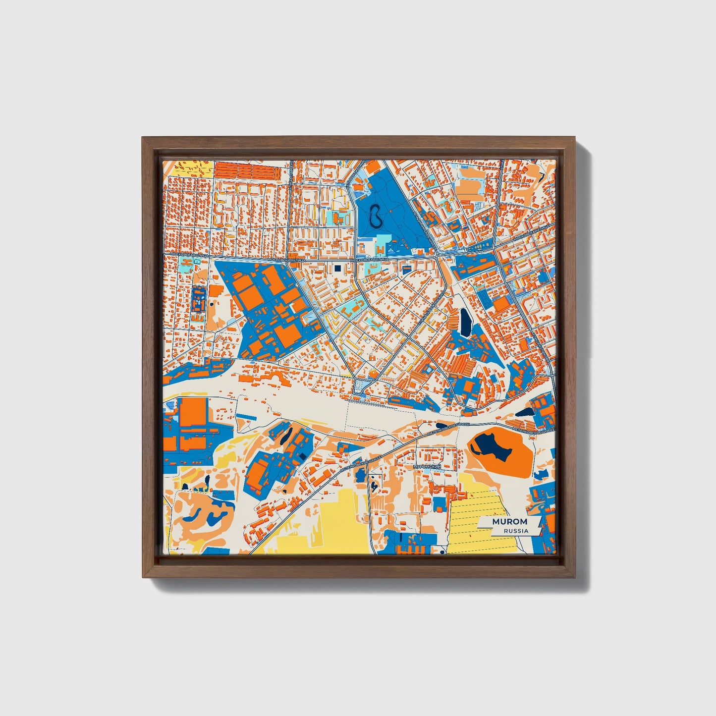 Муромский Russia Colorful City Map Canvas Print • Dark Wooden Framed