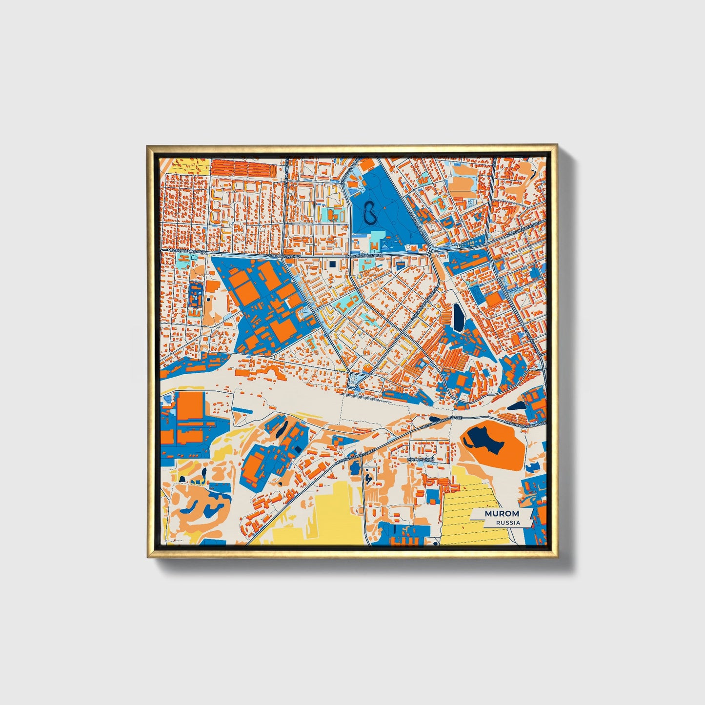 Муромский Russia Colorful City Map Canvas Print • Gold Framed