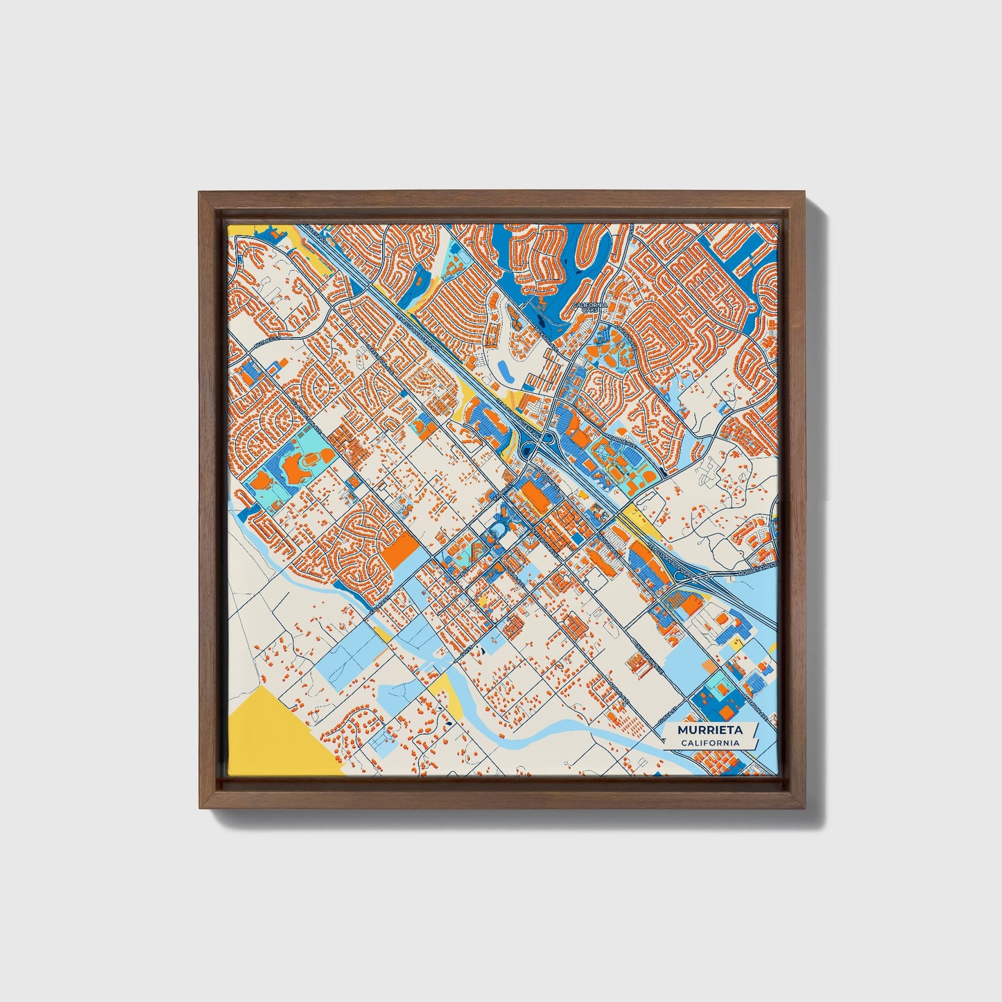 Murrieta California Colorful City Map Canvas Print • Dark Wooden Framed