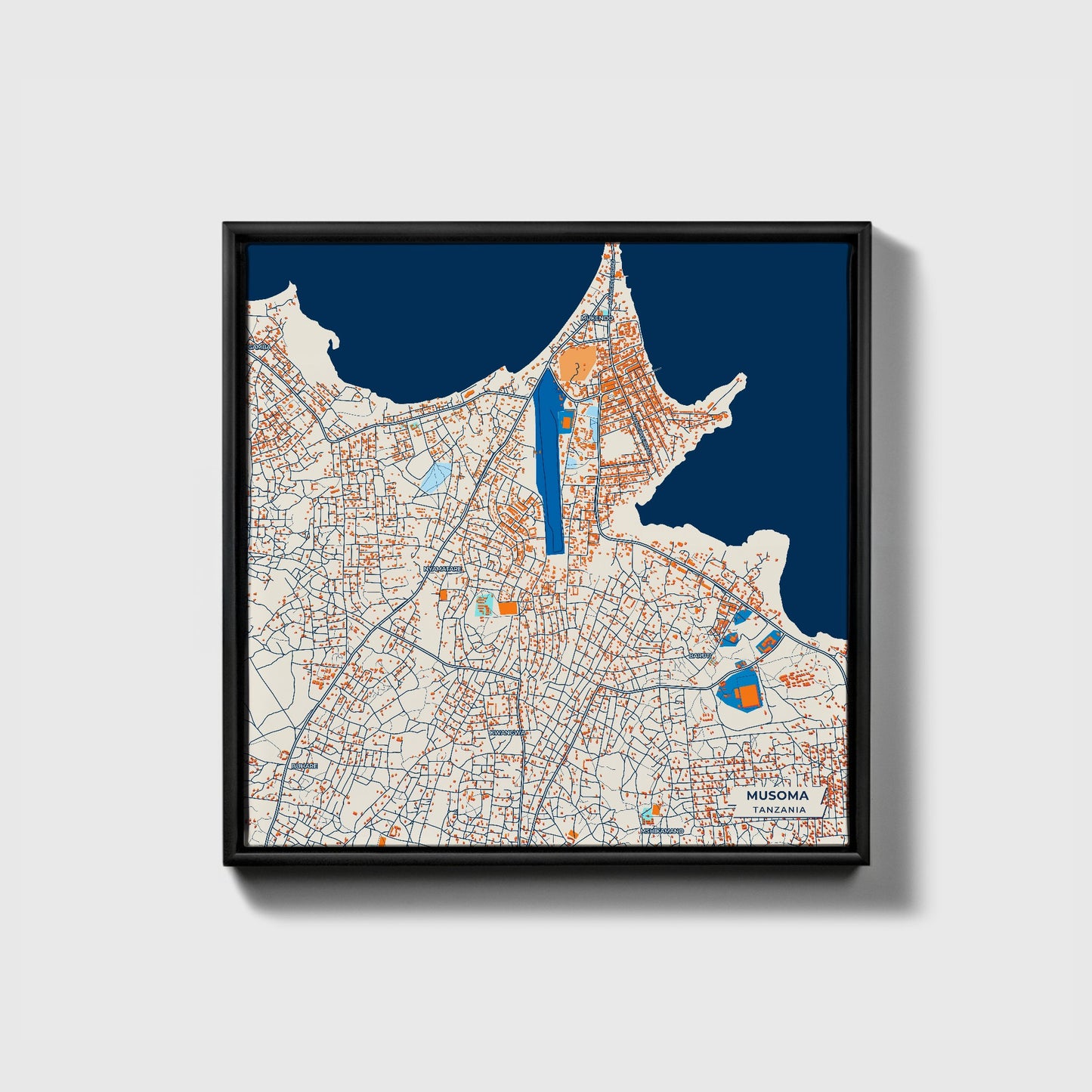 Musoma Tanzania Colorful City Map Canvas Print • Black Framed