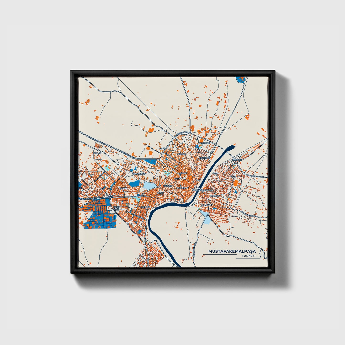Mustafakemalpaşa Turkey Colorful City Map Canvas Print • Black Framed