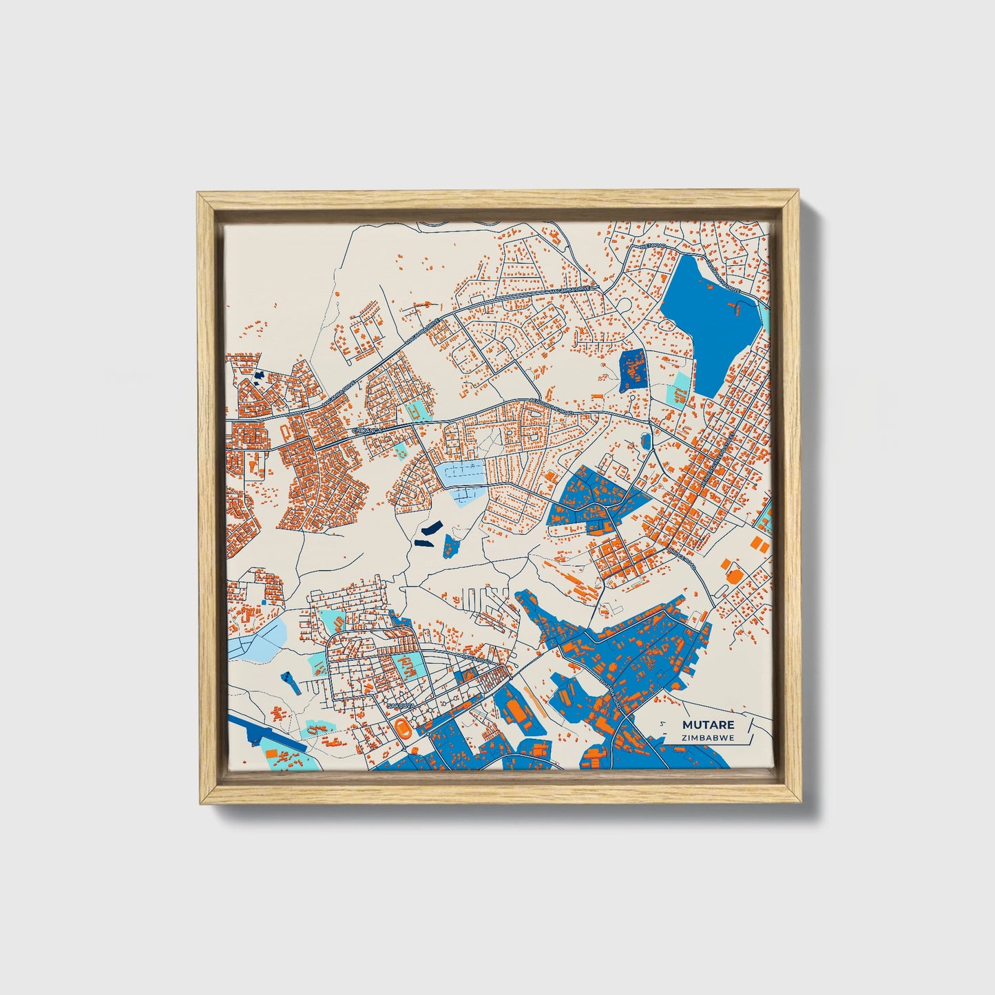 Mutare Zimbabwe Colorful City Map Canvas Print • Natural Wooden Framed