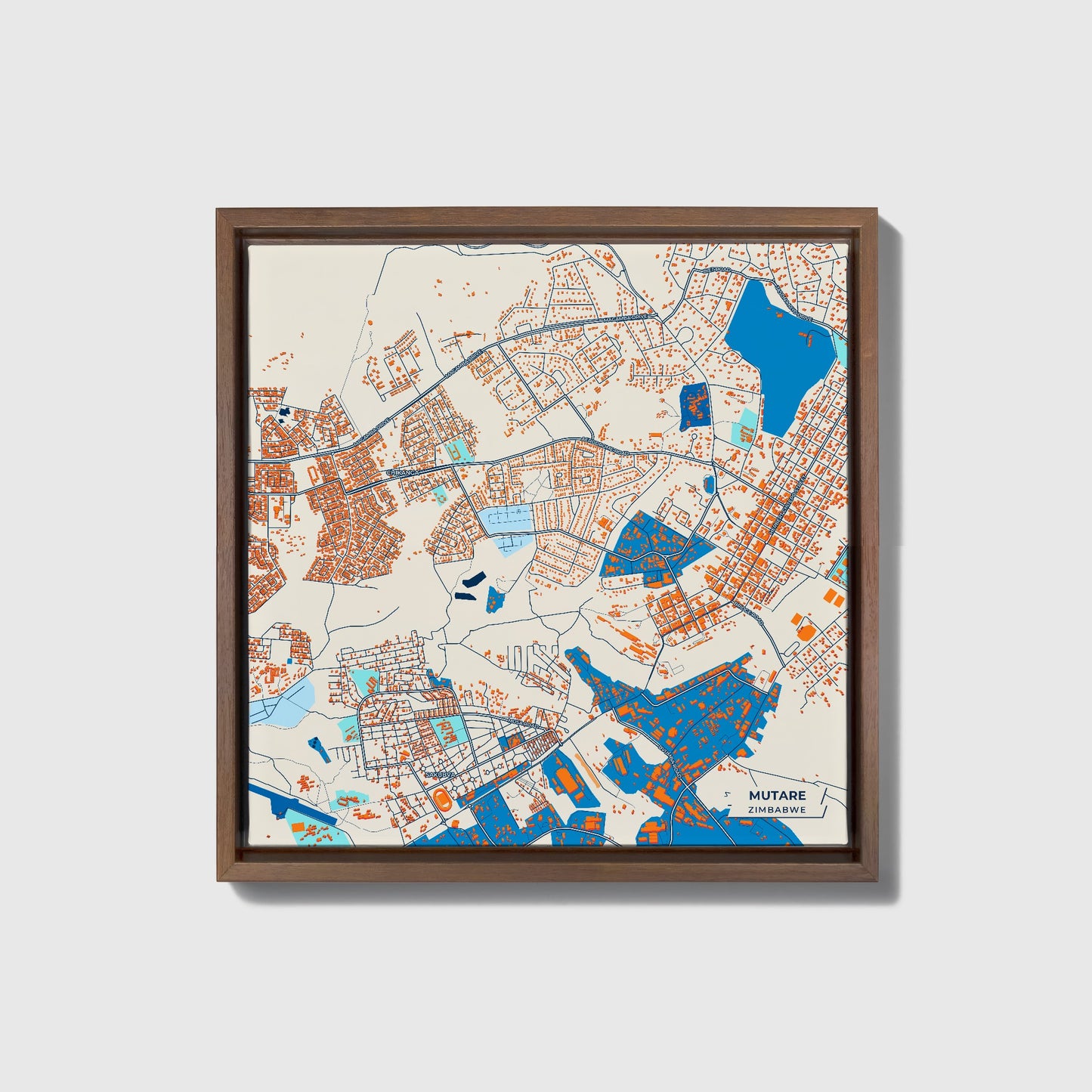 Mutare Zimbabwe Colorful City Map Canvas Print • Dark Wooden Framed