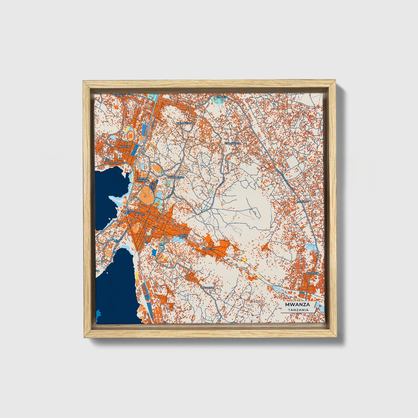 Mwanza Tanzania Colorful City Map Canvas Print • Natural Wooden Framed