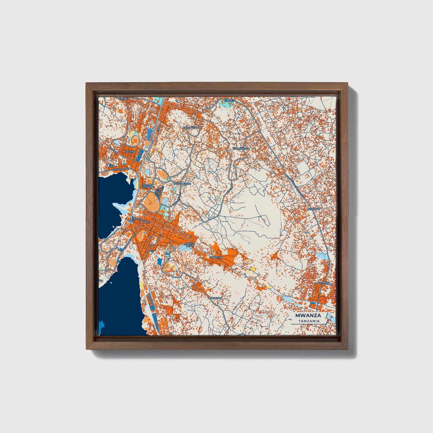 Mwanza Tanzania Colorful City Map Canvas Print • Dark Wooden Framed