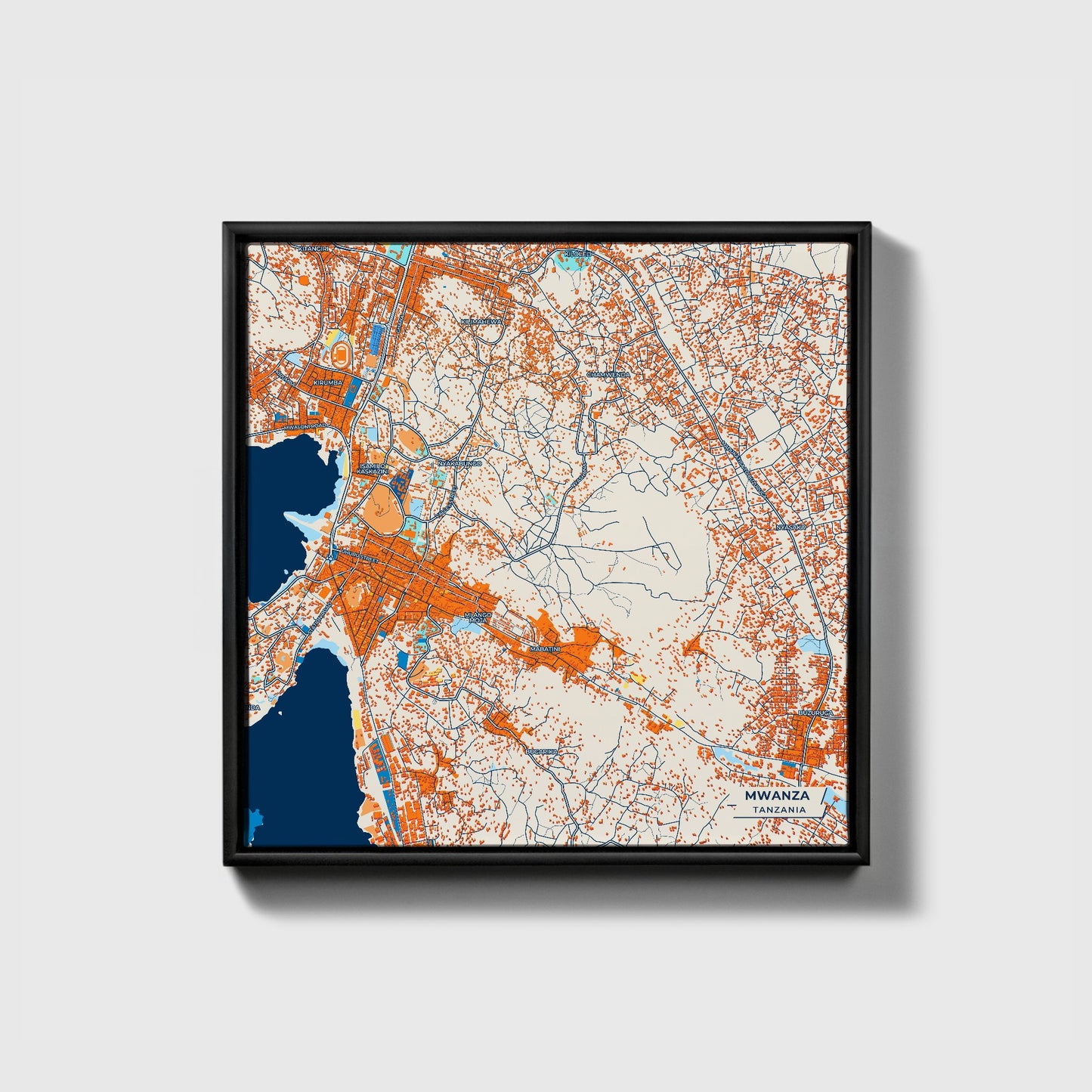 Mwanza Tanzania Colorful City Map Canvas Print • Black Framed