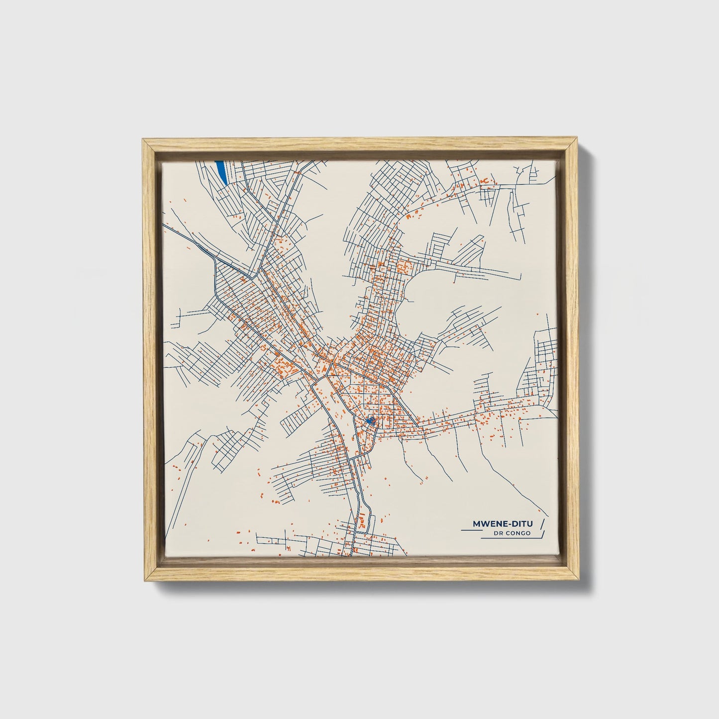 Mwene-Ditu Dr Congo Colorful City Map Canvas Print • Natural Wooden Framed