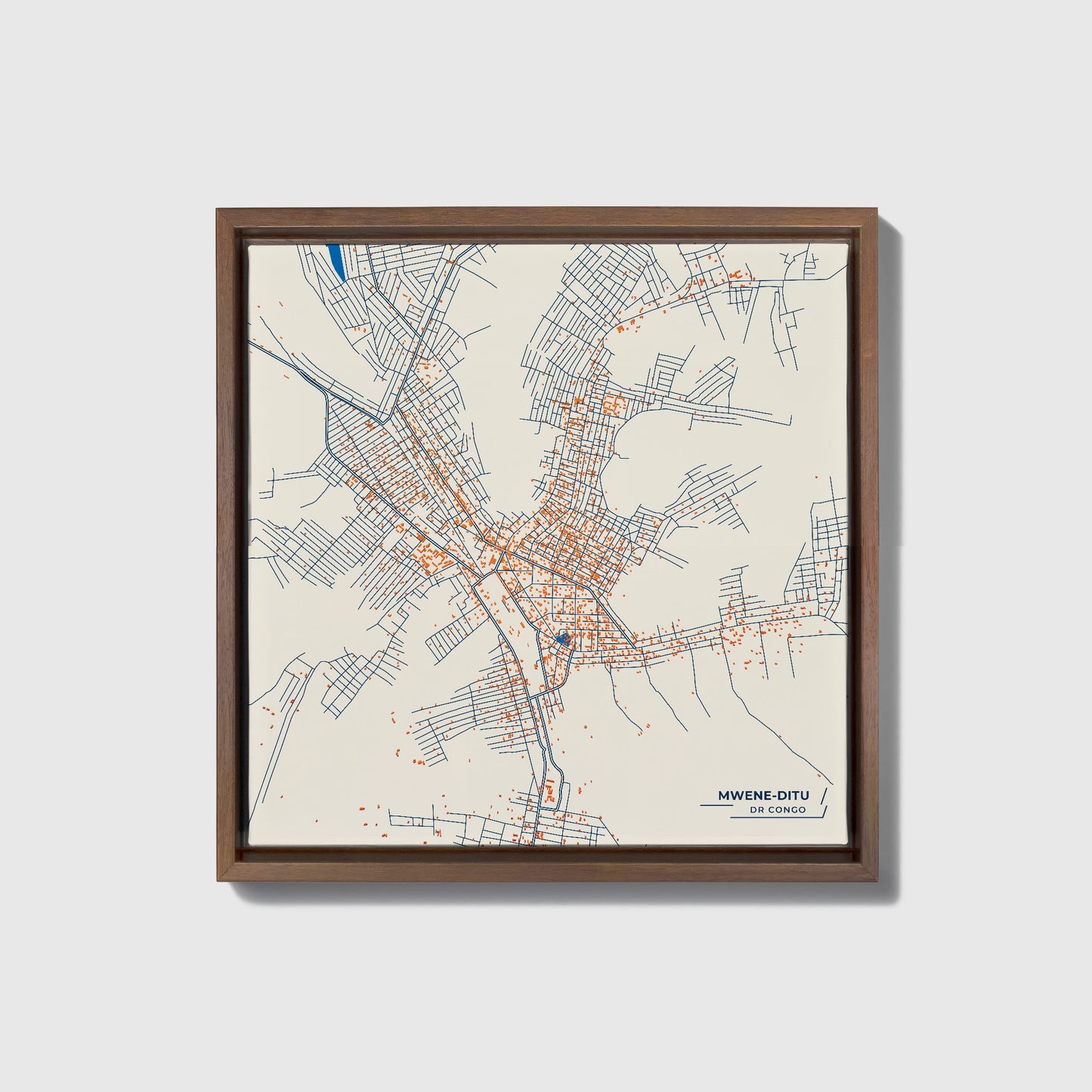 Mwene-Ditu Dr Congo Colorful City Map Canvas Print • Dark Wooden Framed