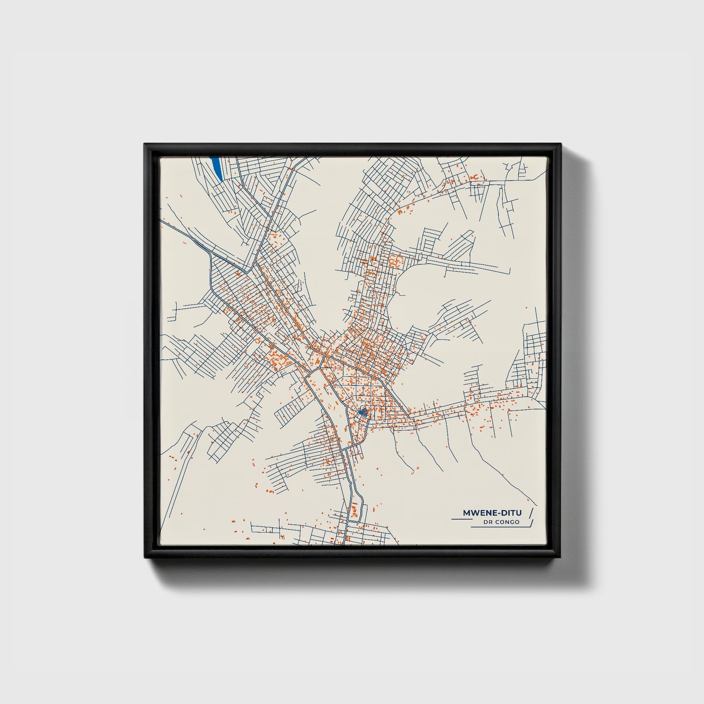 Mwene-Ditu Dr Congo Colorful City Map Canvas Print • Black Framed