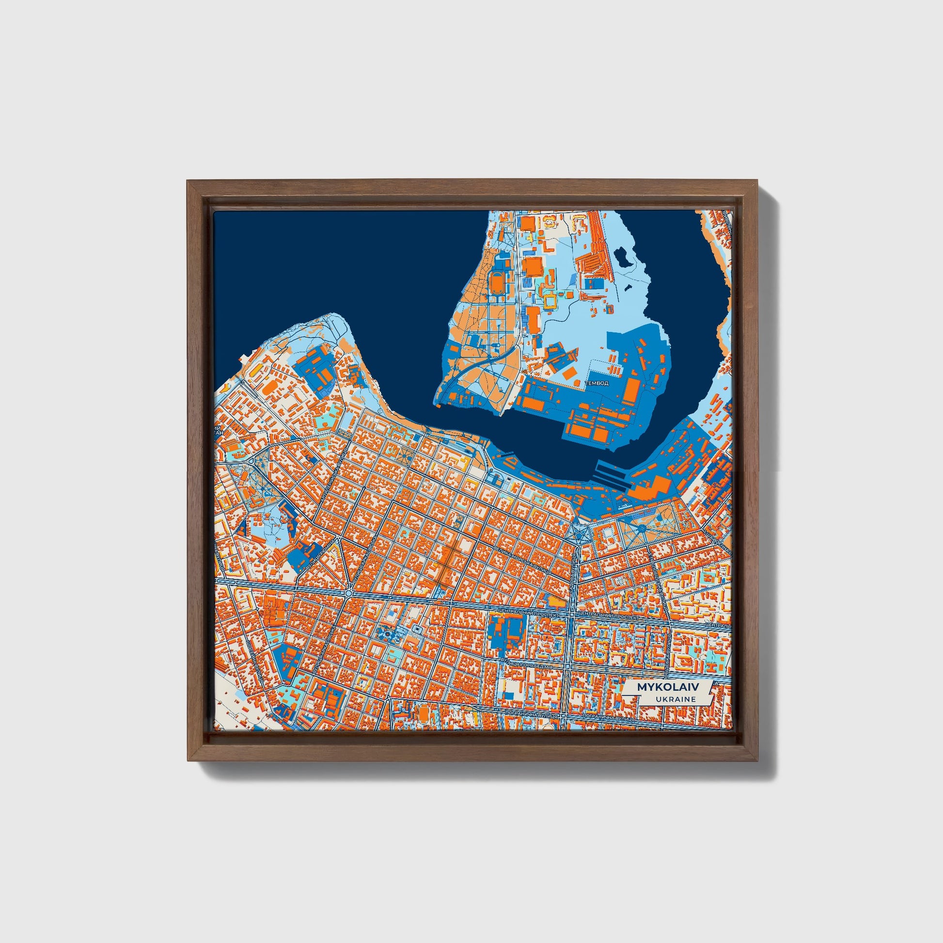 Миколаїв Ukraine Colorful City Map Canvas Print • Dark Wooden Framed
