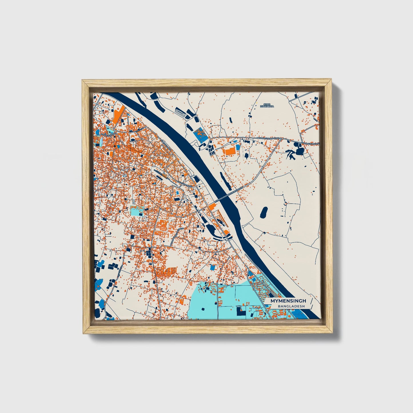 Mymensingh Bangladesh Colorful City Map Canvas Print • Natural Wooden Framed