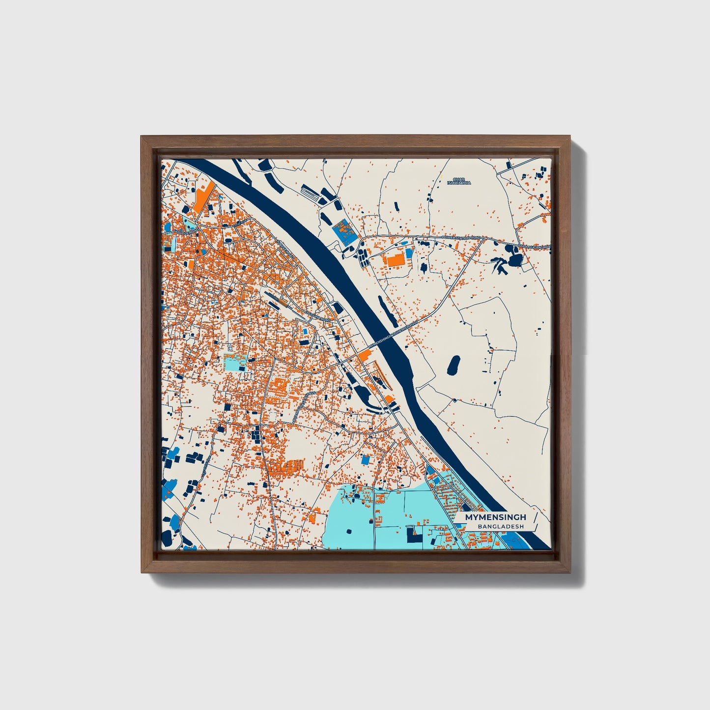 Mymensingh Bangladesh Colorful City Map Canvas Print • Dark Wooden Framed