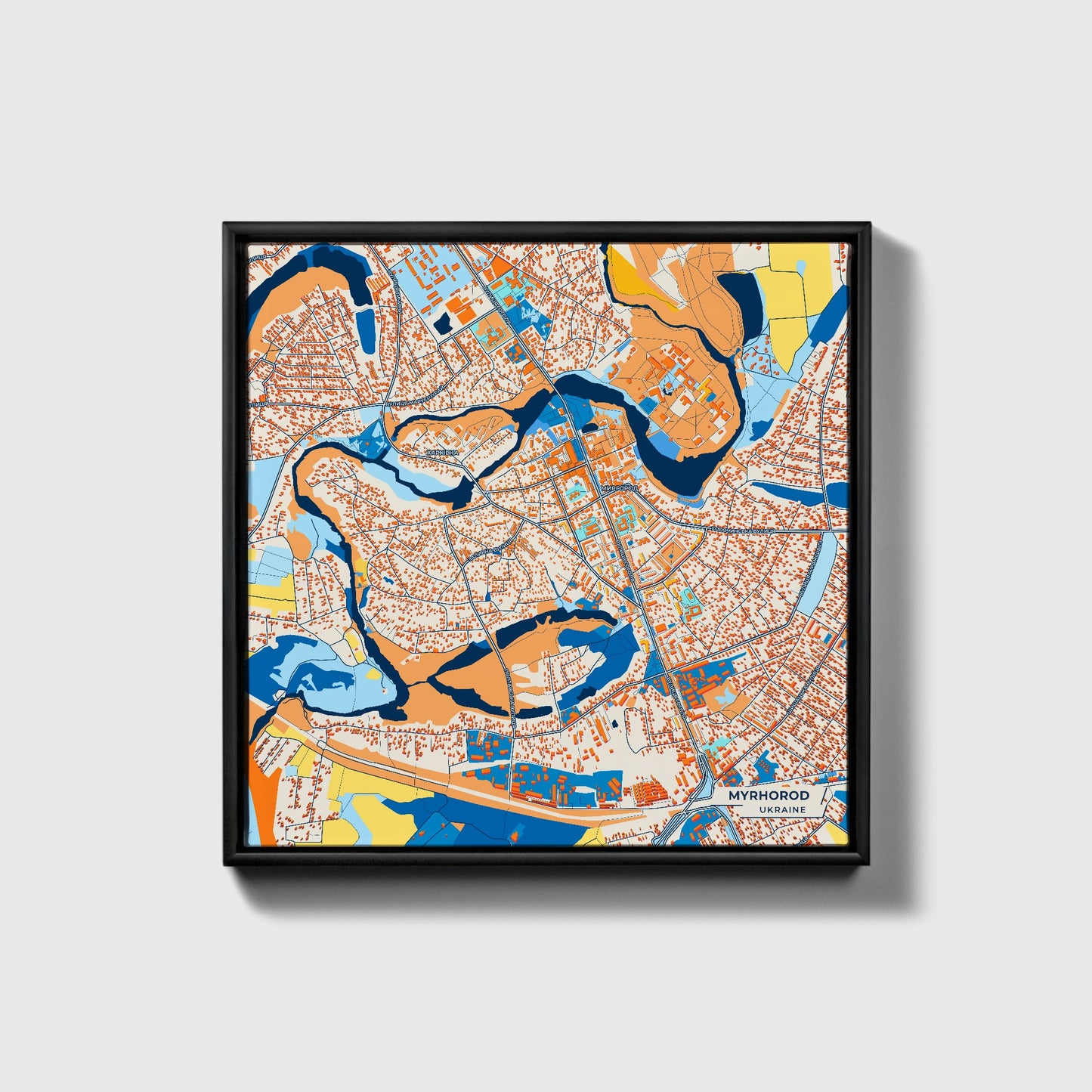 Міргород Ukraine Colorful City Map Canvas Print • Black Framed