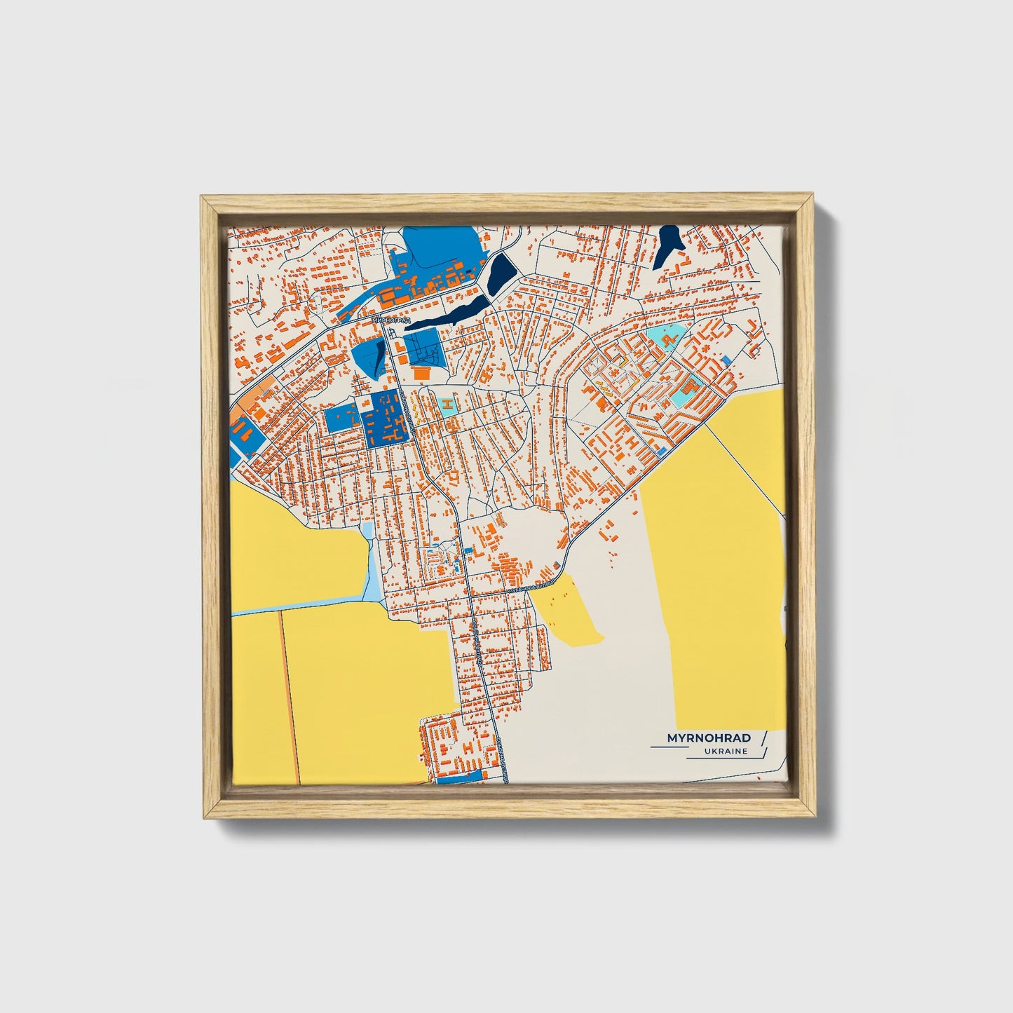Мирноград Ukraine Colorful City Map Canvas Print • Natural Wooden Framed