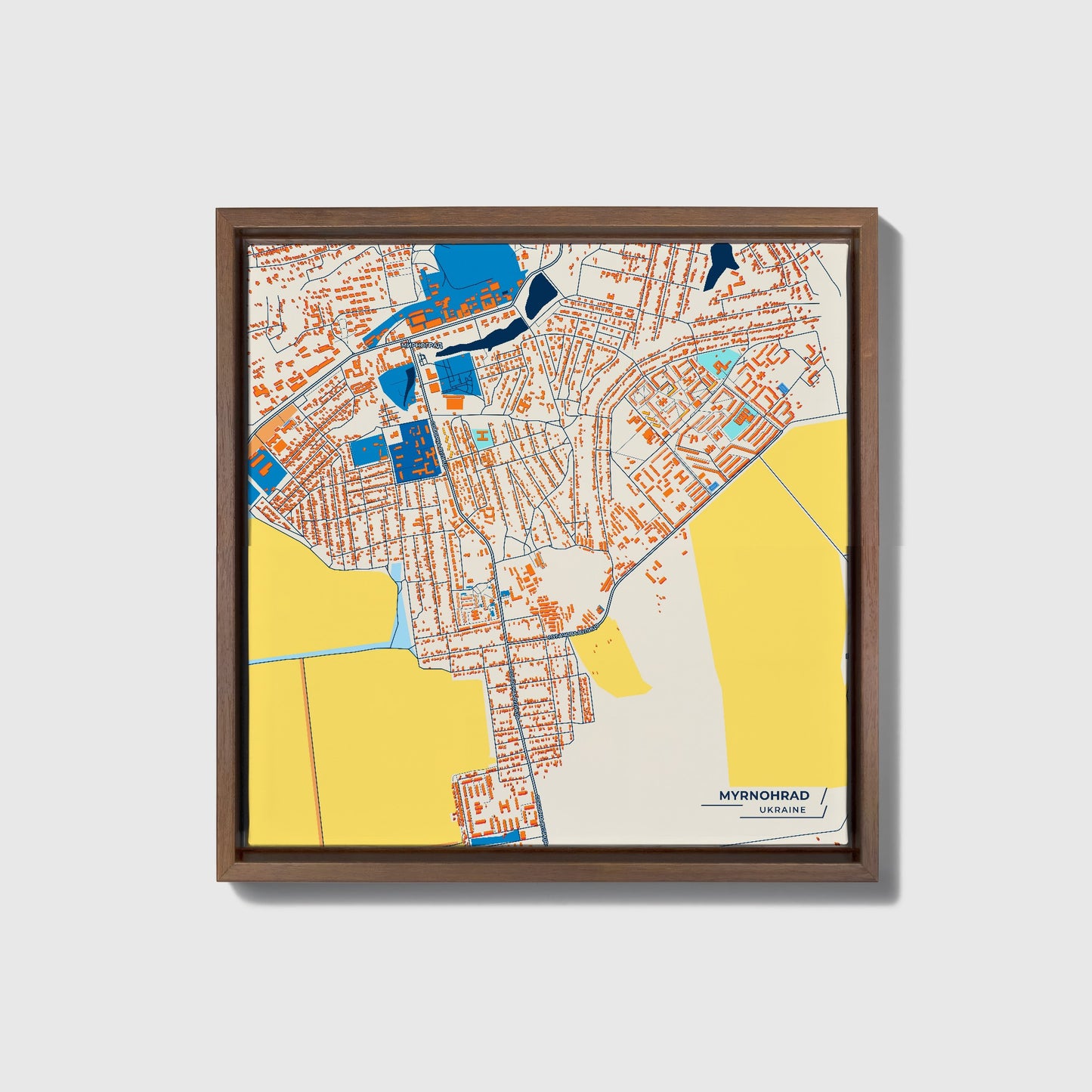 Мирноград Ukraine Colorful City Map Canvas Print • Dark Wooden Framed