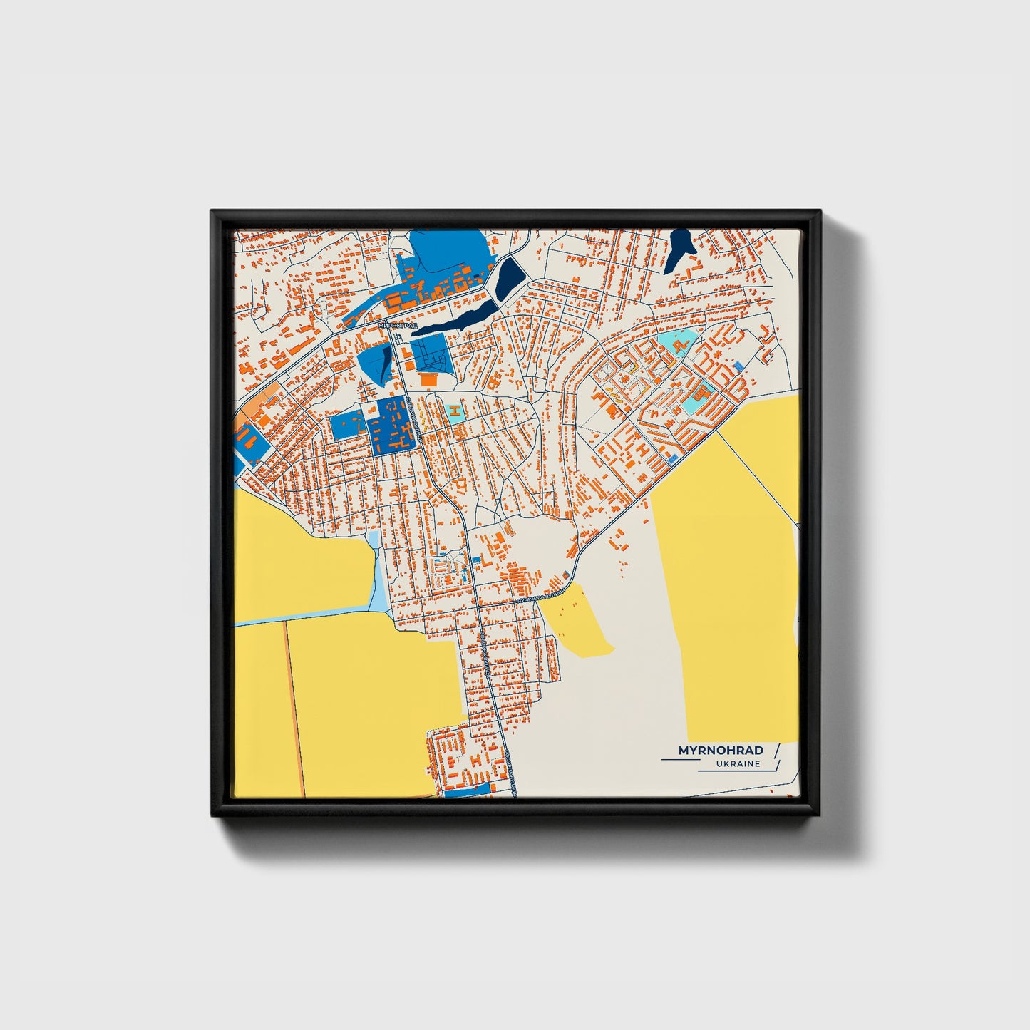 Мирноград Ukraine Colorful City Map Canvas Print • Black Framed