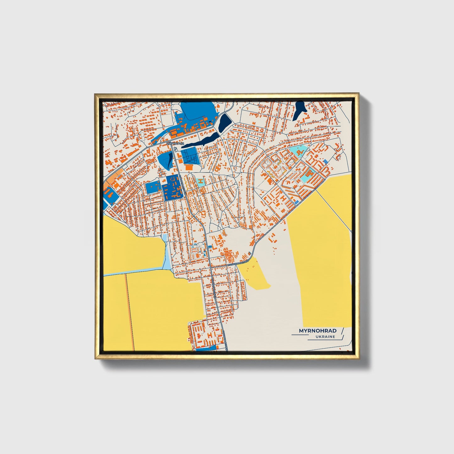 Мирноград Ukraine Colorful City Map Canvas Print • Gold Framed