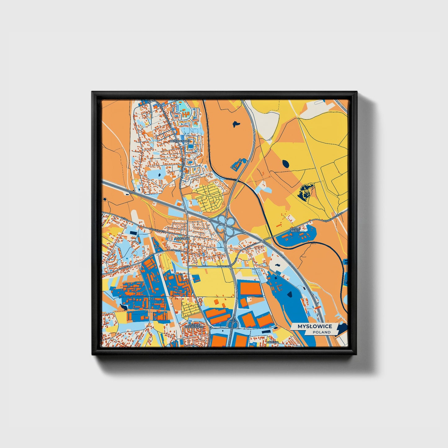 Mysłowice Poland Colorful City Map Canvas Print • Black Framed