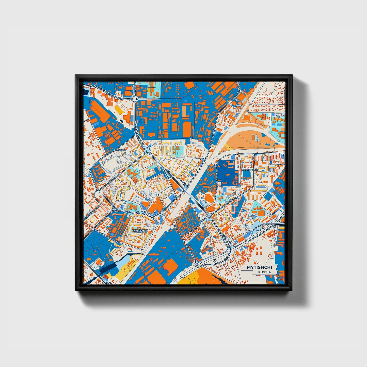 Мытищинский Russia Colorful City Map Canvas Print • Black Framed