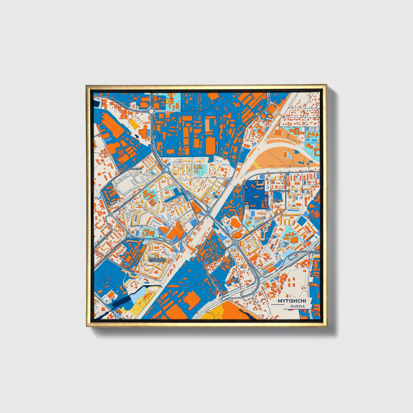 Мытищинский Russia Colorful City Map Canvas Print • Gold Framed