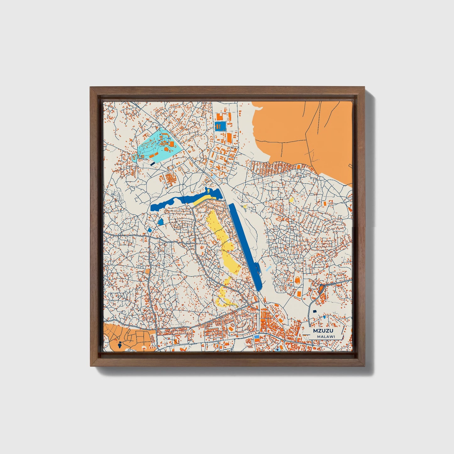Mzuzu Malawi Colorful City Map Canvas Print • Dark Wooden Framed