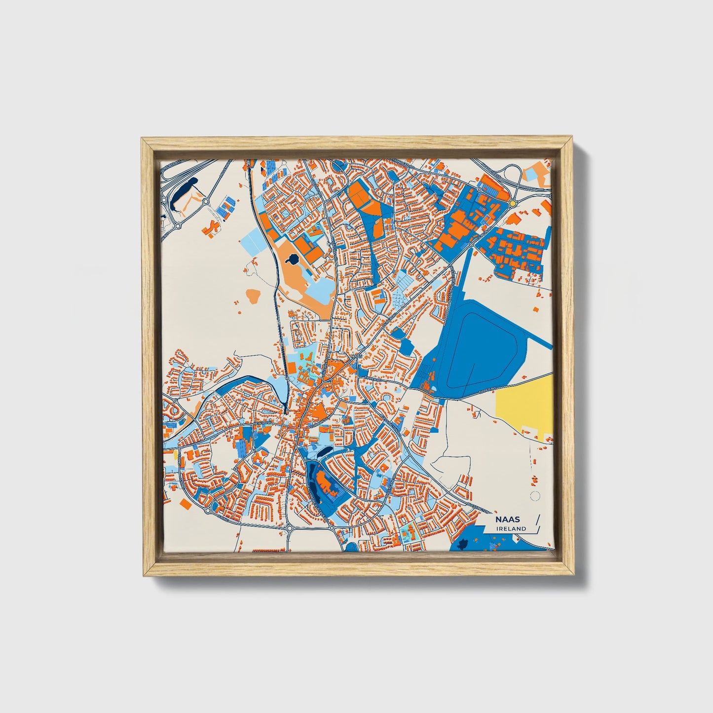 Naas Ireland Colorful City Map Canvas Print • Natural Wooden Framed