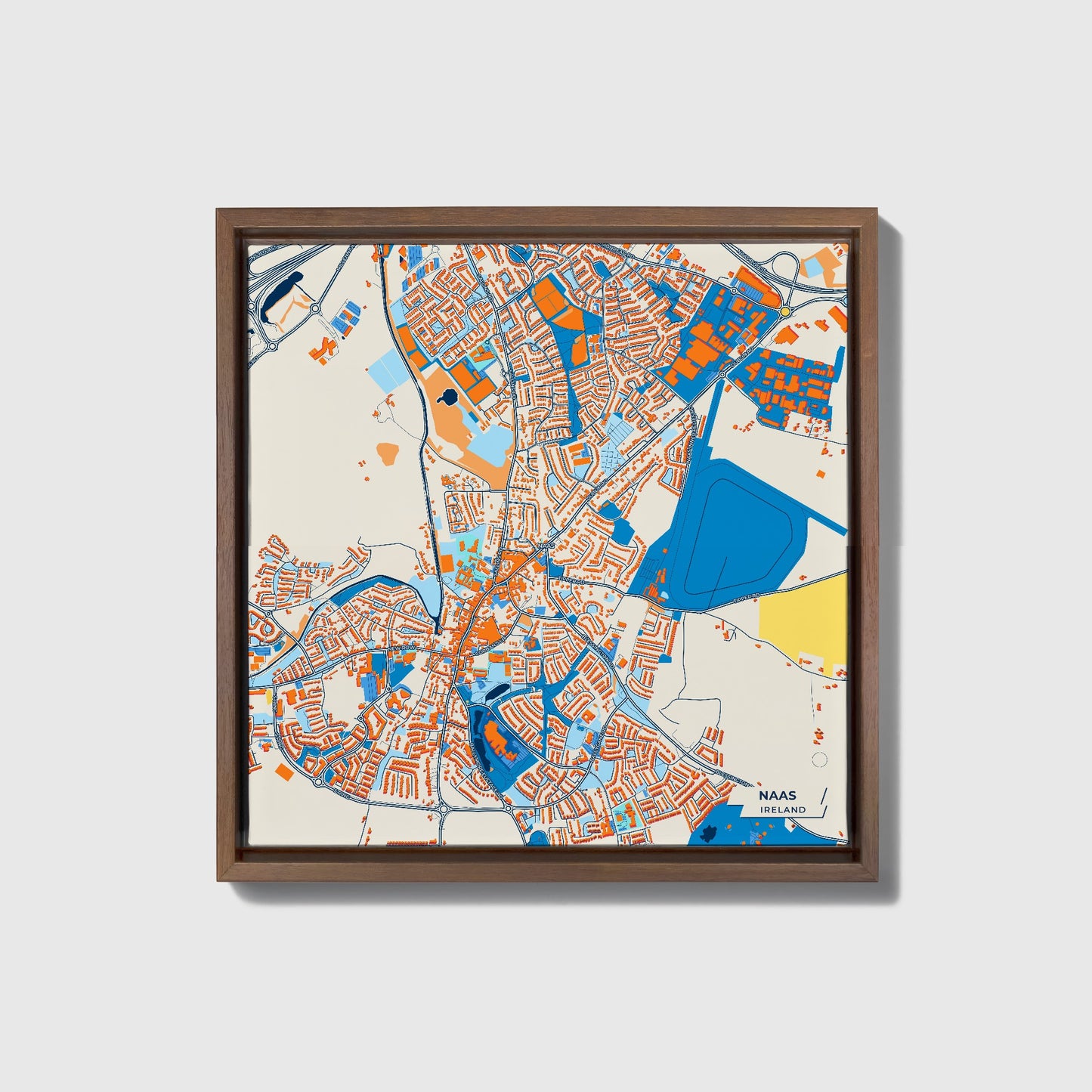 Naas Ireland Colorful City Map Canvas Print • Dark Wooden Framed