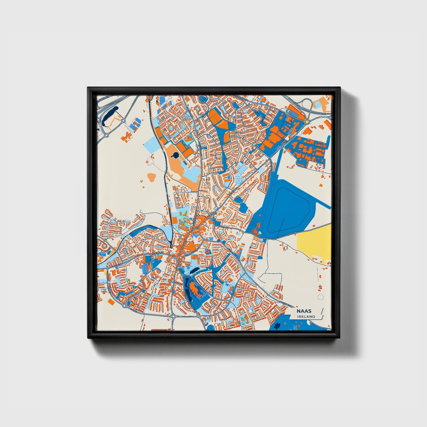 Naas Ireland Colorful City Map Canvas Print • Black Framed