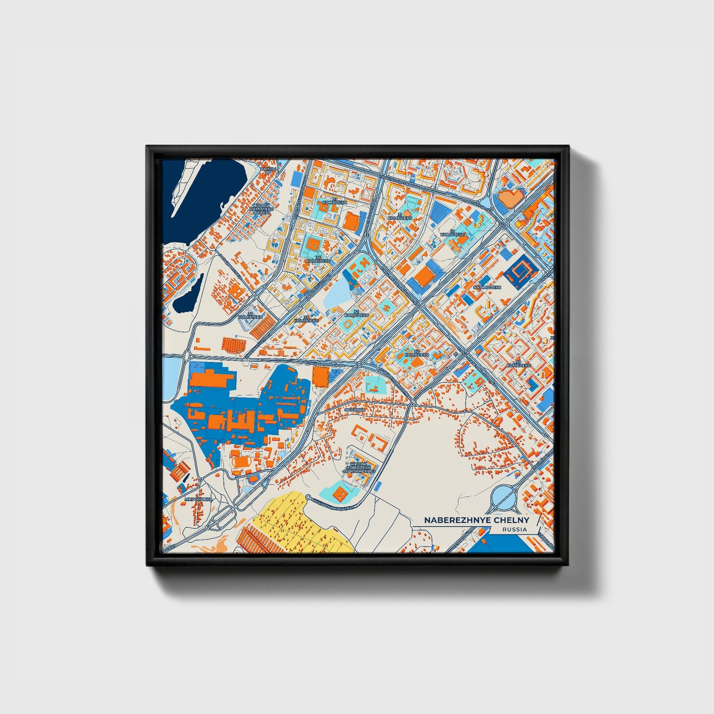 Набережные Челны Russia Colorful City Map Canvas Print • Black Framed