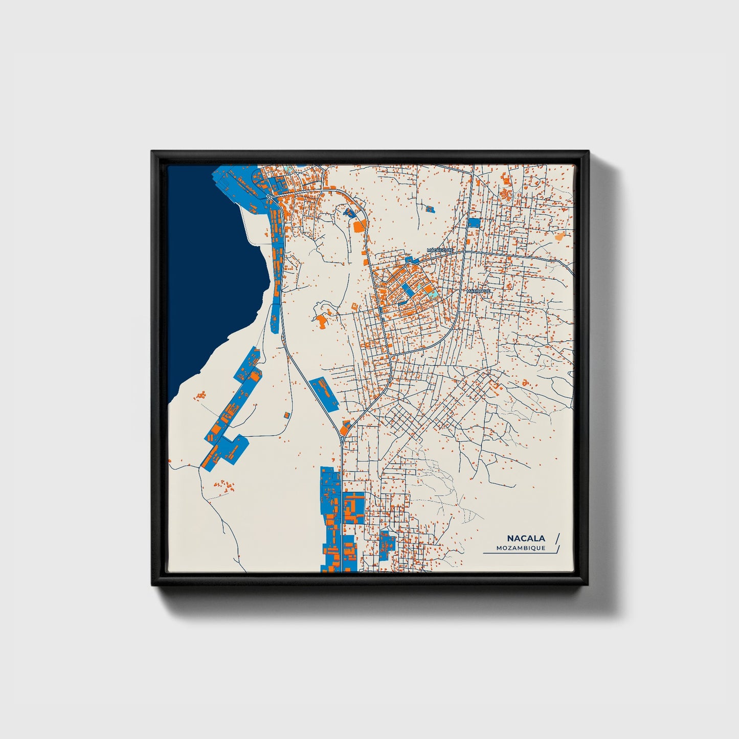 Nacala Mozambique Colorful City Map Canvas Print • Black Framed