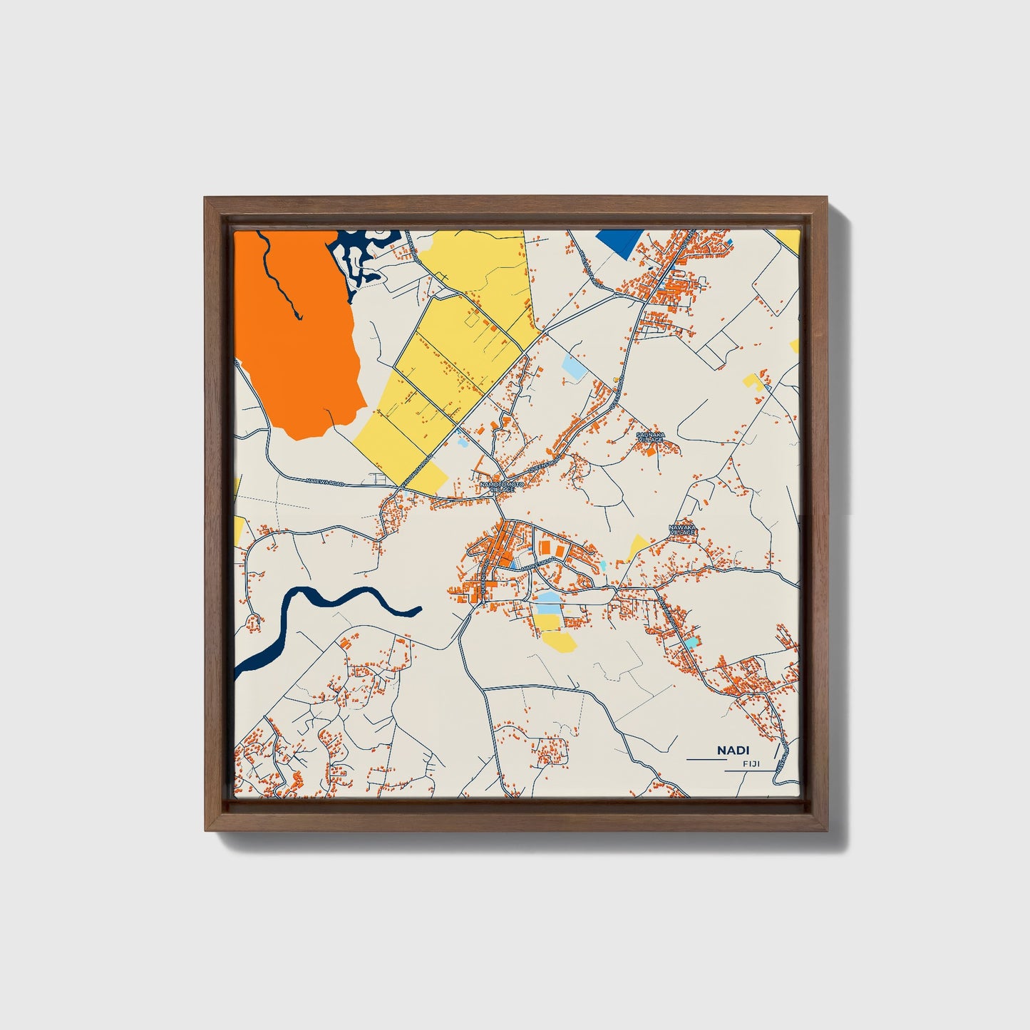 Nadi Fiji Colorful City Map Canvas Print • Dark Wooden Framed