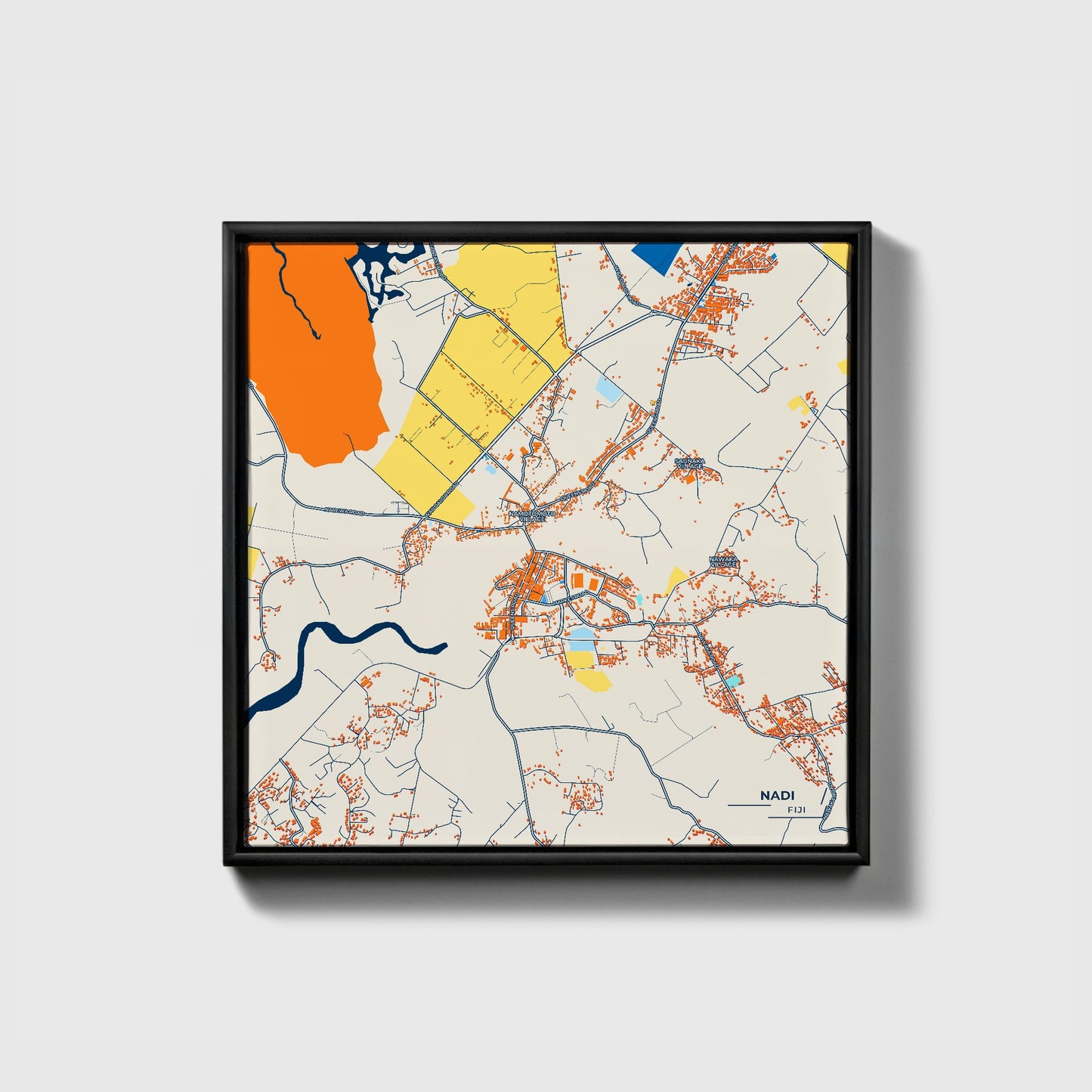 Nadi Fiji Colorful City Map Canvas Print • Black Framed