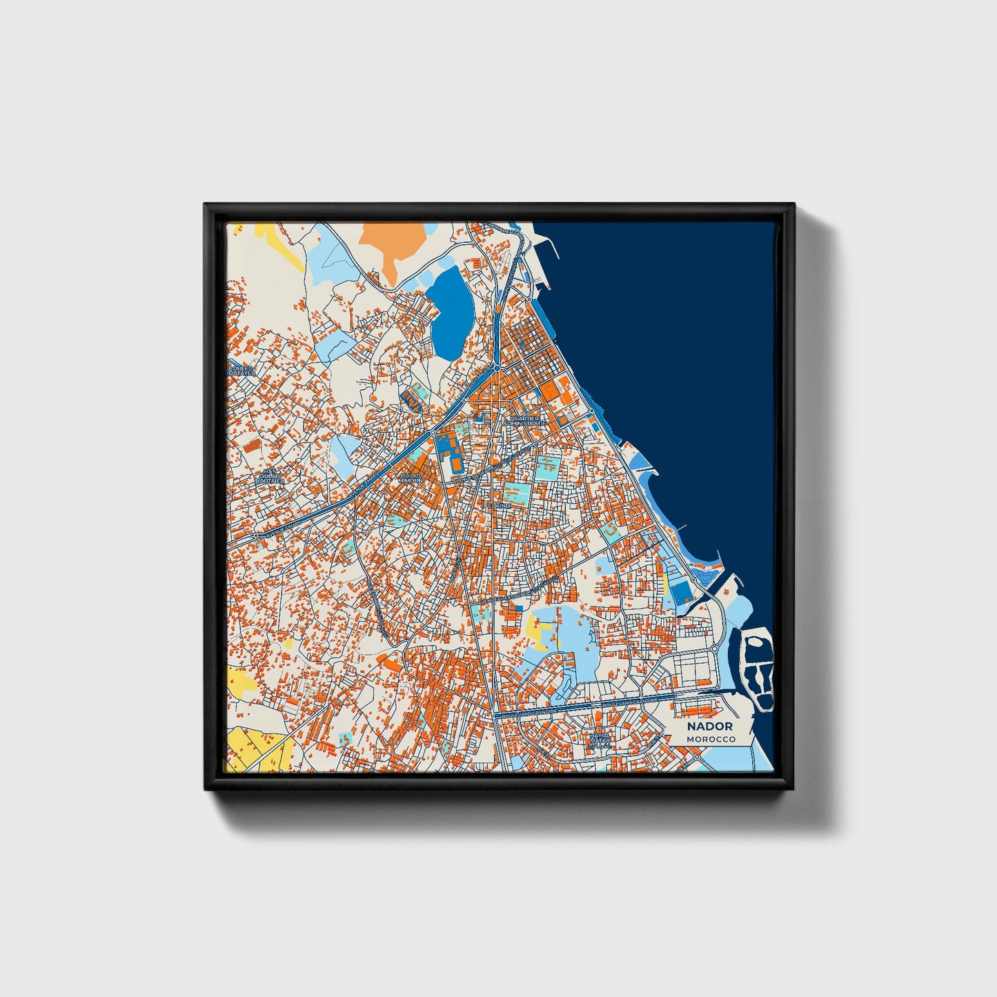Nador Morocco Colorful City Map Canvas Print • Black Framed