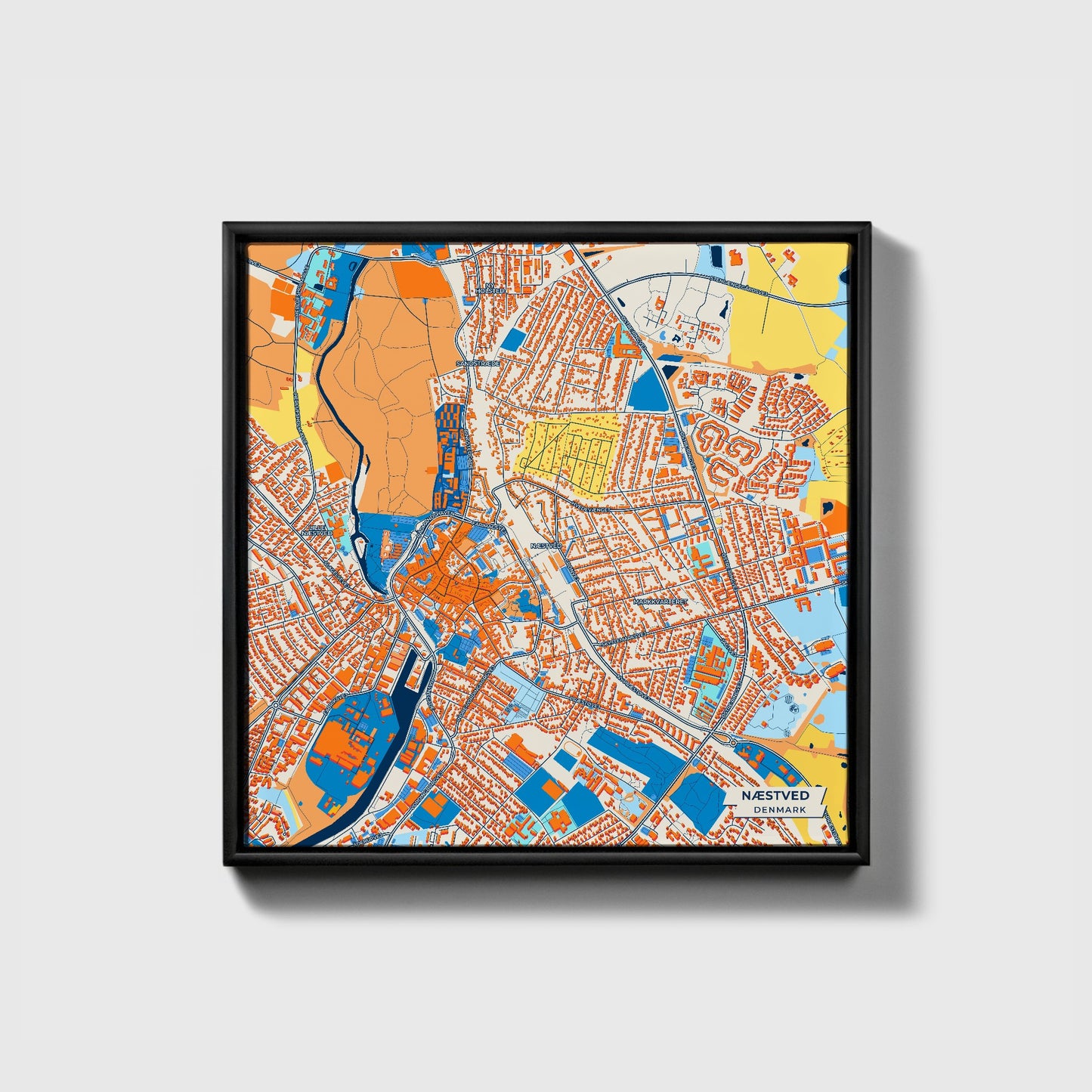 Næstved Denmark Colorful City Map Canvas Print • Black Framed