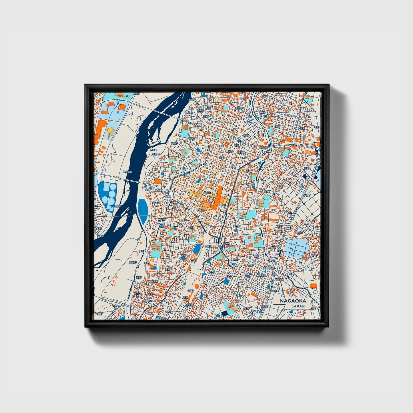 Nagaoka Japan Colorful City Map Canvas Print • Black Framed