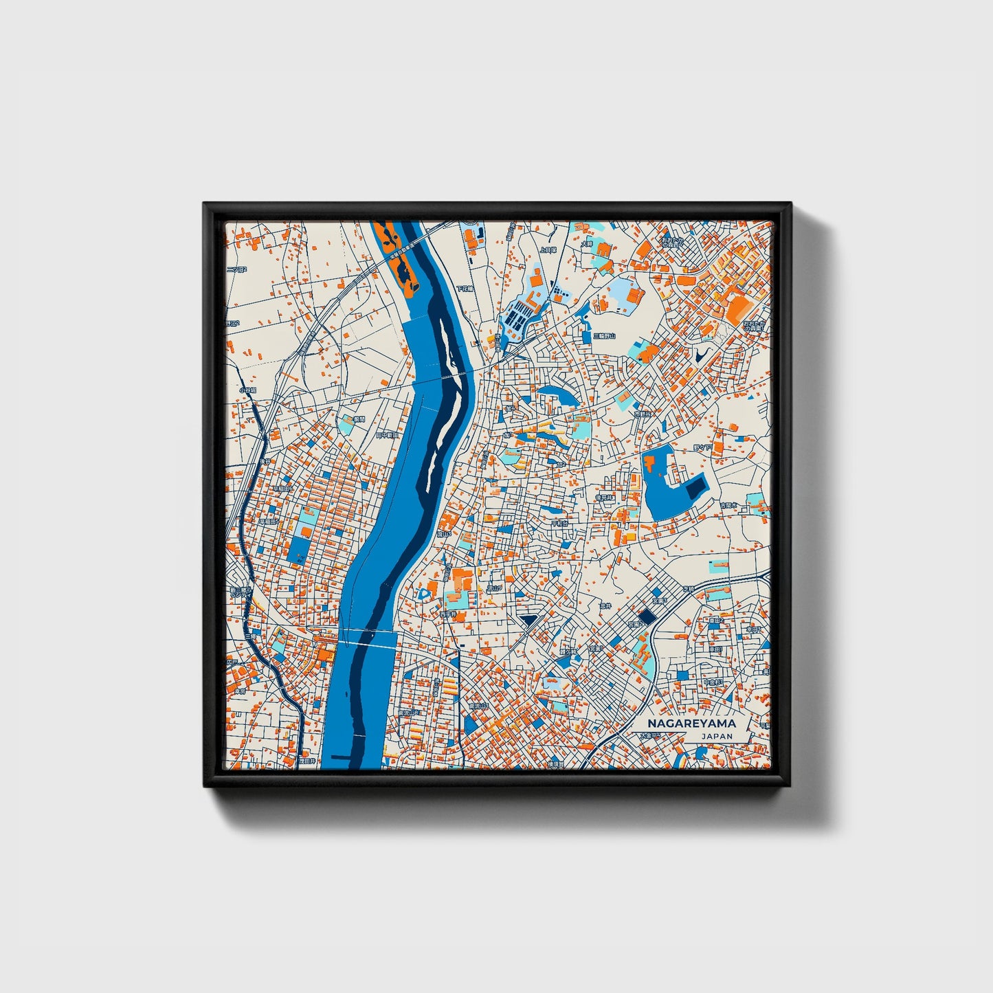 Nagareyama Japan Colorful City Map Canvas Print • Black Framed