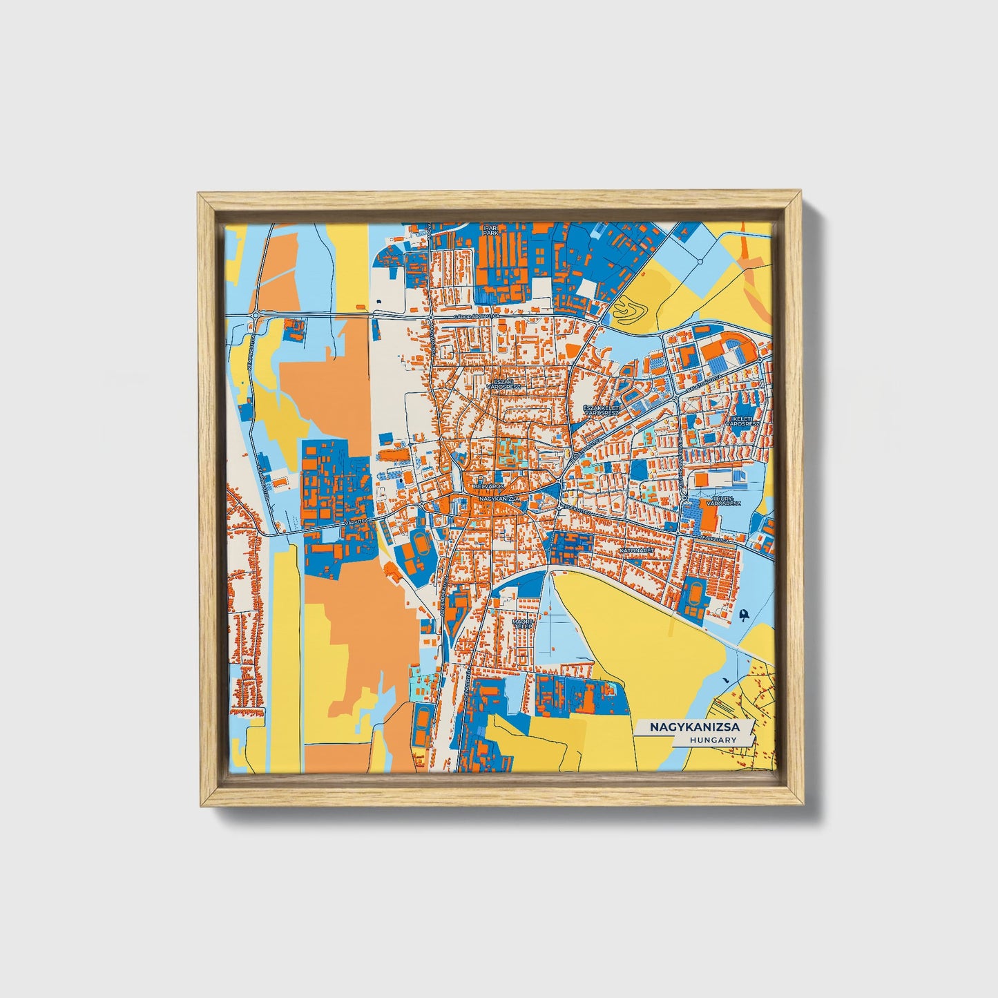 Nagykanizsa Hungary Colorful City Map Canvas Print • Natural Wooden Framed