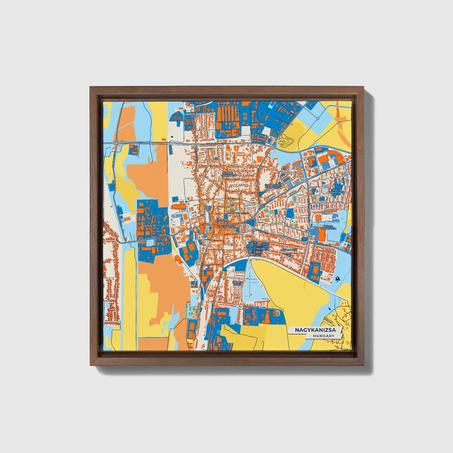 Nagykanizsa Hungary Colorful City Map Canvas Print • Dark Wooden Framed