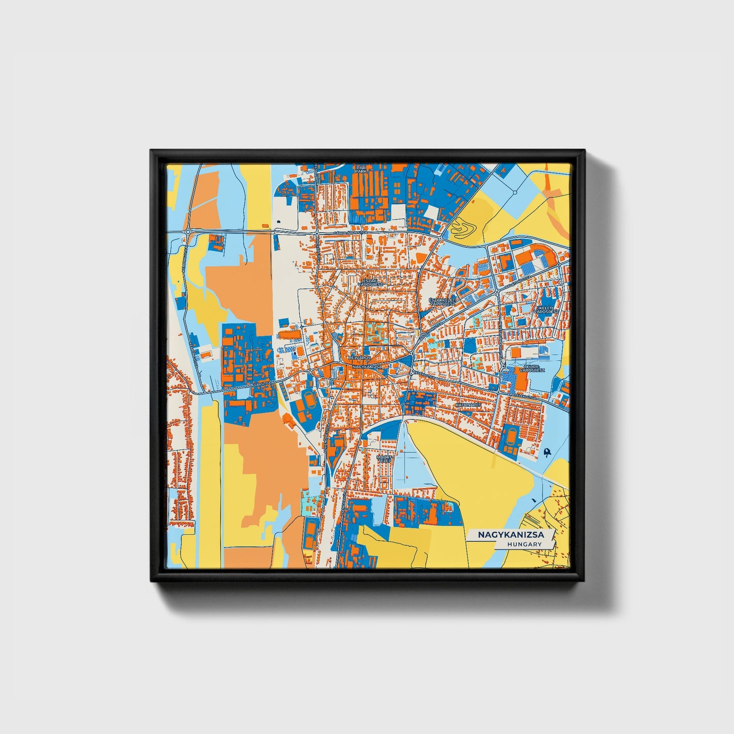 Nagykanizsa Hungary Colorful City Map Canvas Print • Black Framed