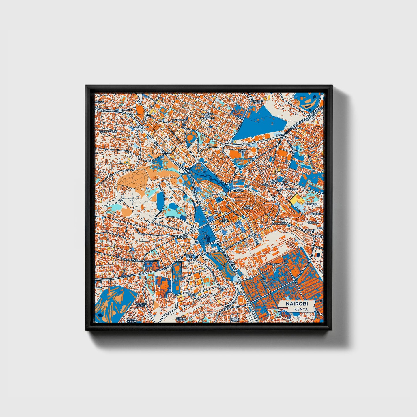 Nairobi Kenya Colorful City Map Canvas Print • Black Framed