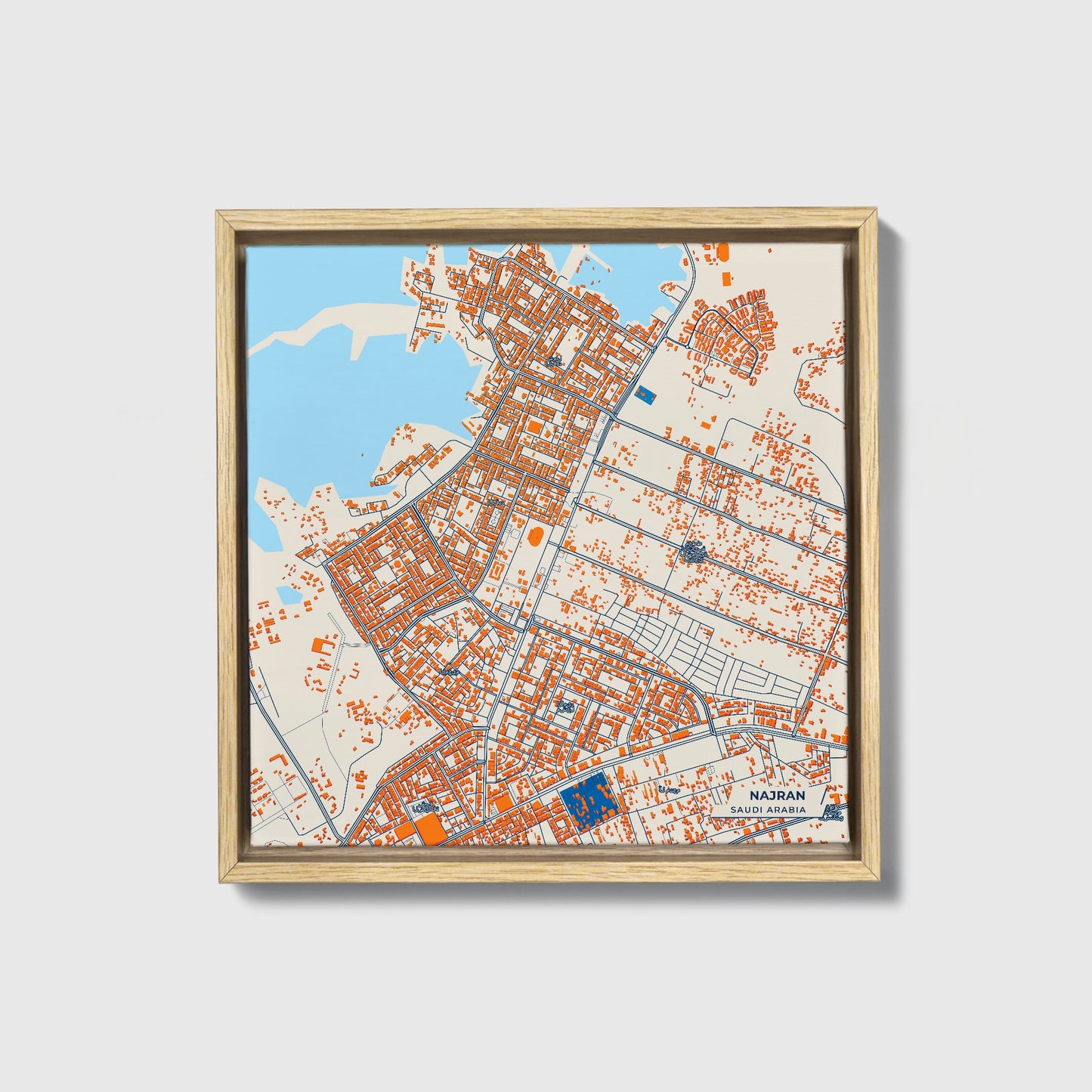 Najran Saudi Arabia Colorful City Map Canvas Print • Natural Wooden Framed